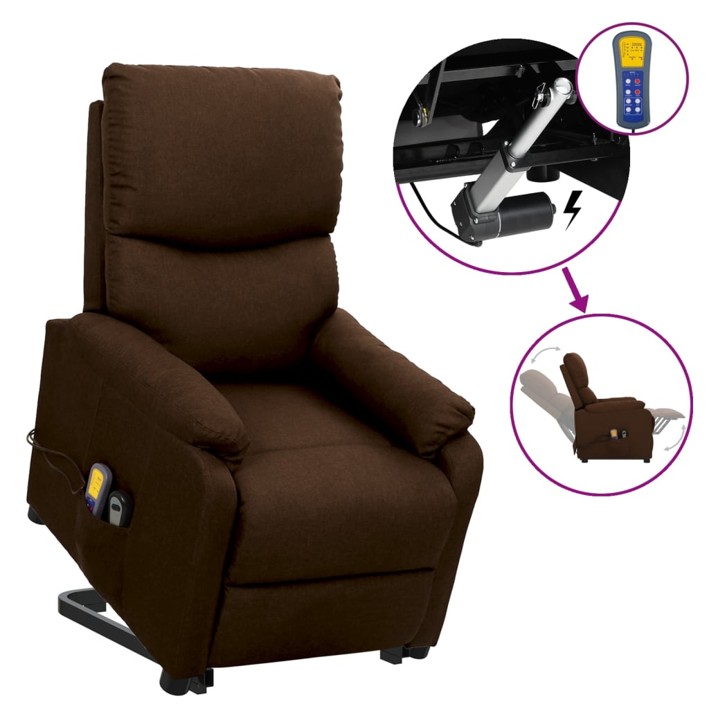 Massagesessel mit Aufstehhilfe Dunkelbraun Stoff