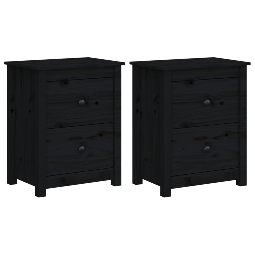 Tables de chevet 2 pcs. Noir 50x35x61,5 cm en bois de pin massif