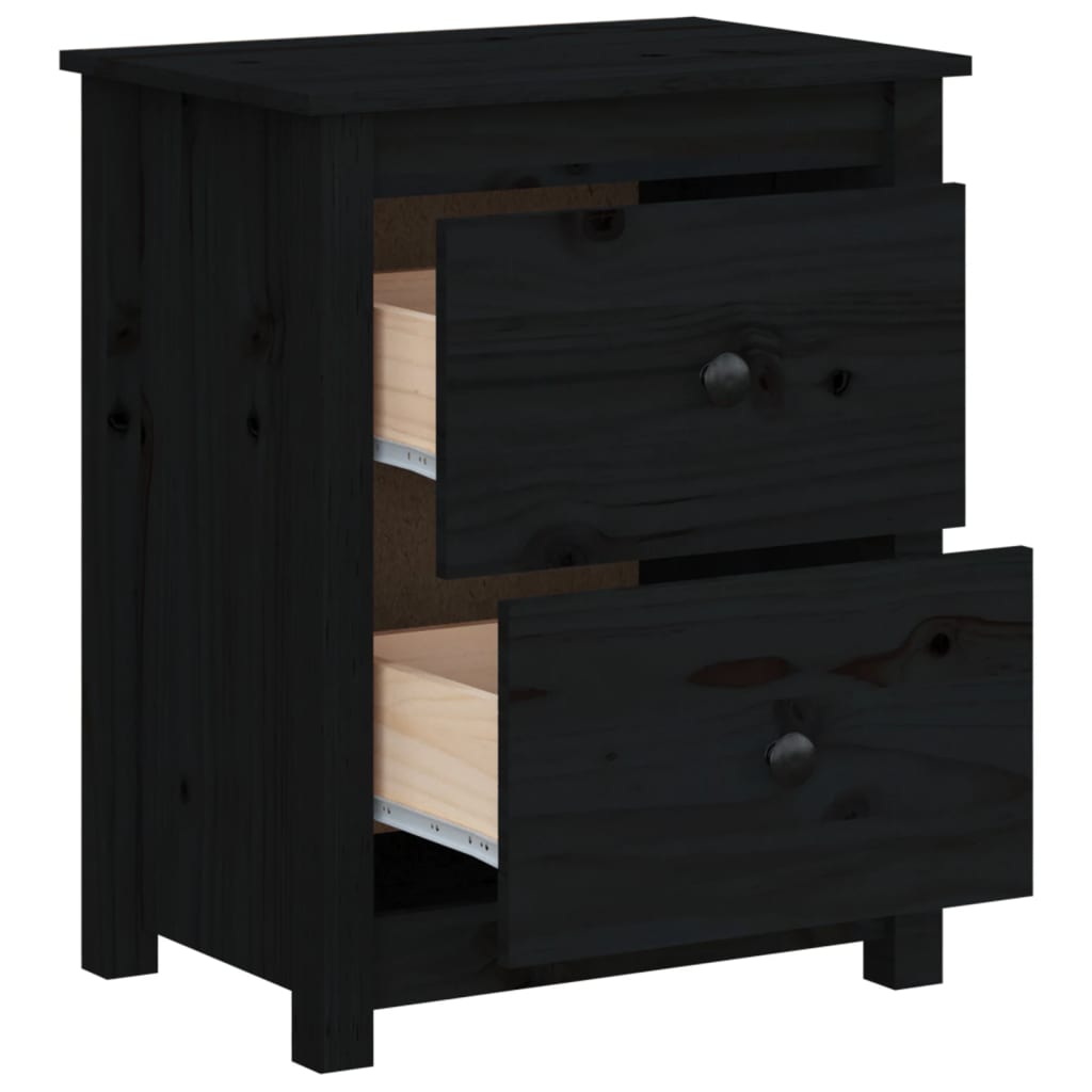 Tables de chevet 2 pcs. Noir 50x35x61,5 cm en bois de pin massif
