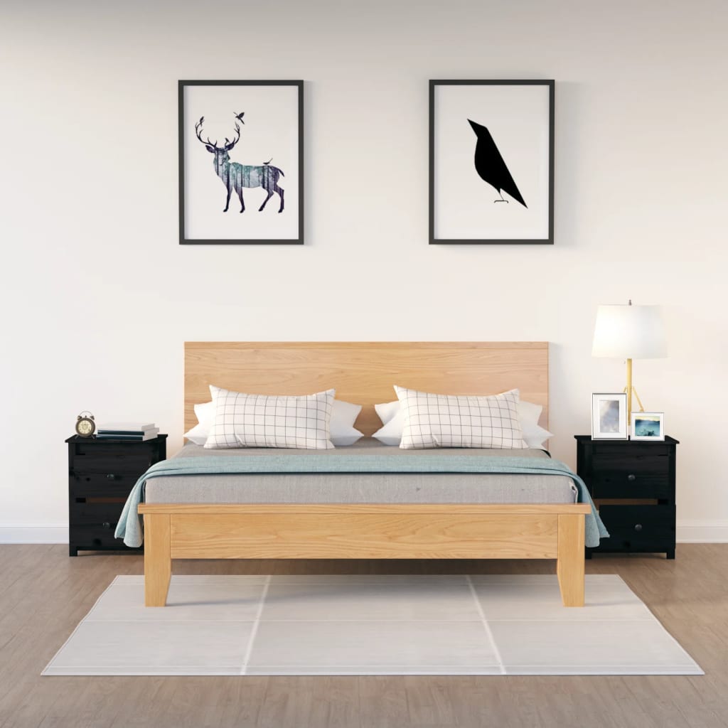 Tables de chevet 2 pcs. Noir 50x35x61,5 cm en bois de pin massif