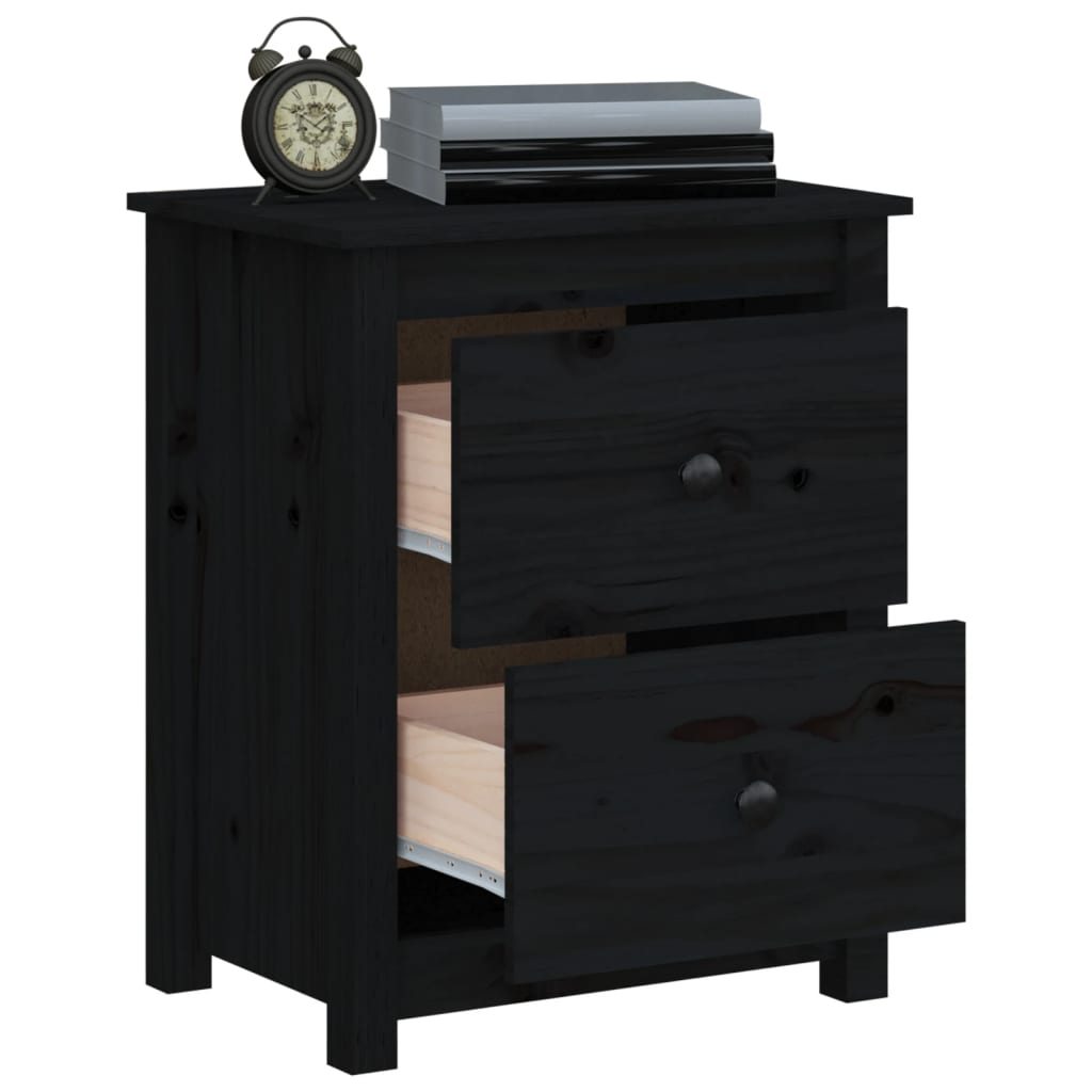 Tables de chevet 2 pcs. Noir 50x35x61,5 cm en bois de pin massif