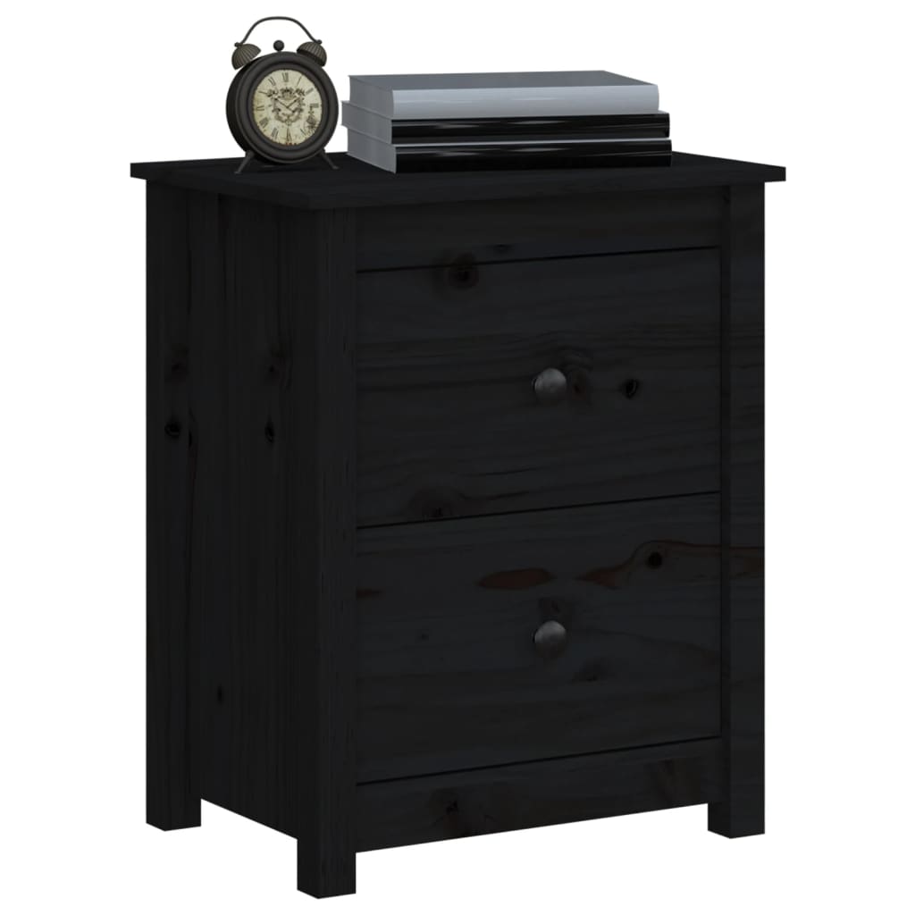 Tables de chevet 2 pcs. Noir 50x35x61,5 cm en bois de pin massif