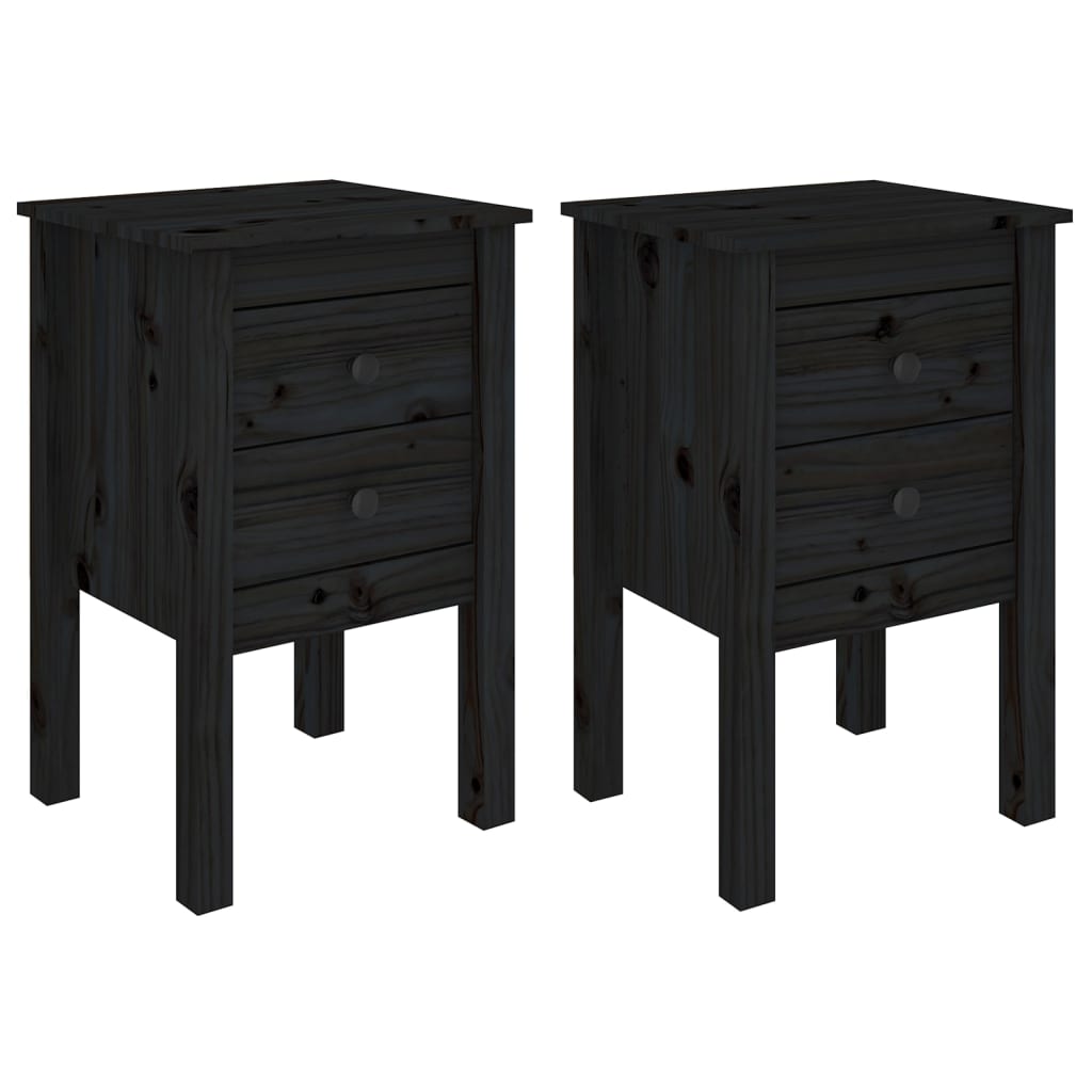 Tables de chevet 2 pcs. Noir 40x35x61,5 cm en bois de pin massif