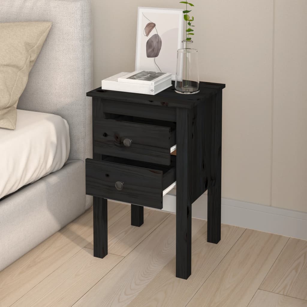 Tables de chevet 2 pcs. Noir 40x35x61,5 cm en bois de pin massif