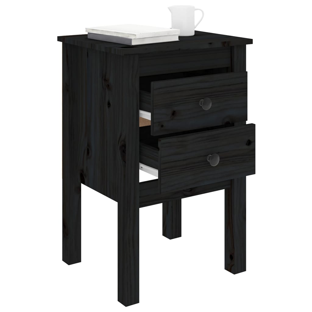 Tables de chevet 2 pcs. Noir 40x35x61,5 cm en bois de pin massif