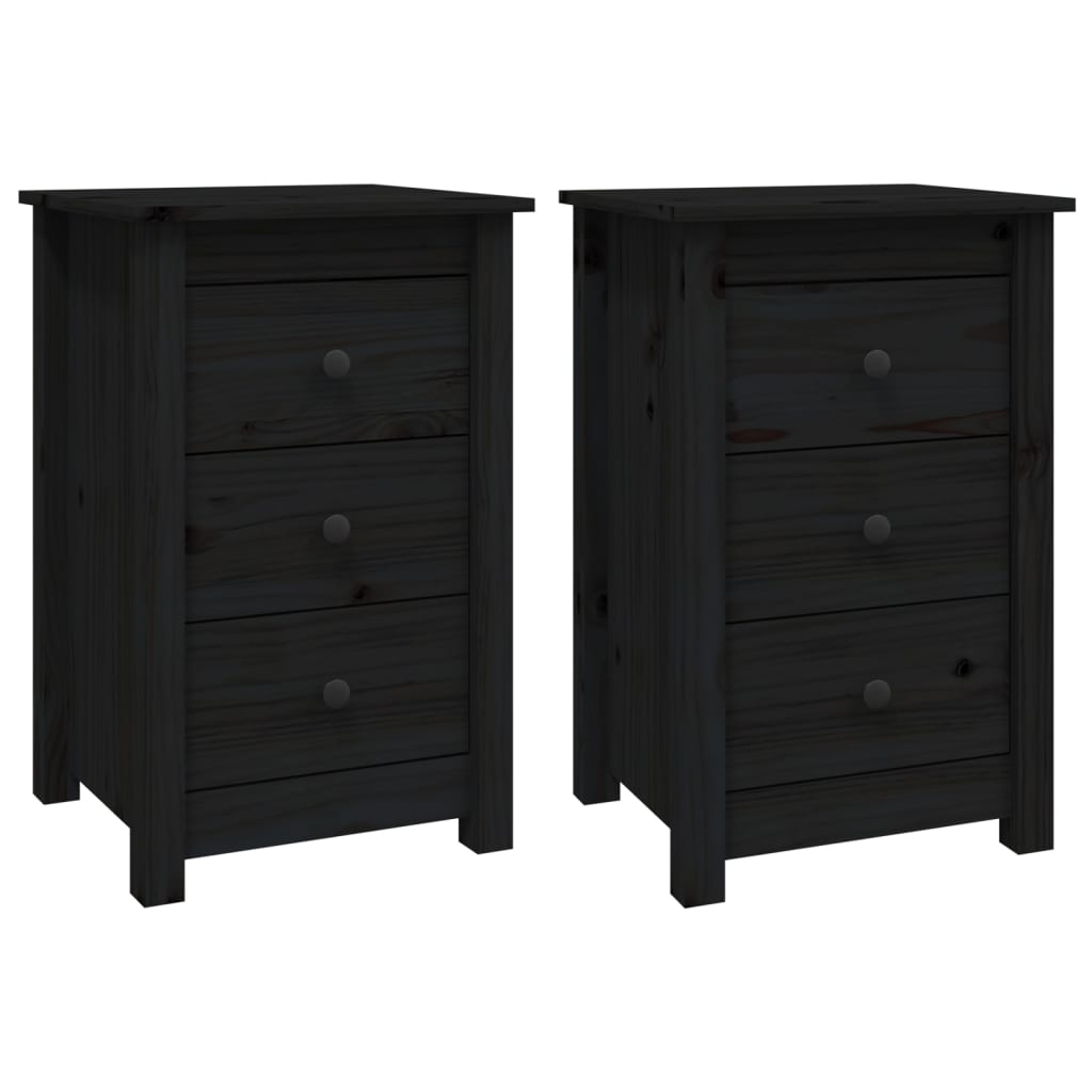 Tables de chevet 2 pcs. Noir 40x35x61,5 cm en bois de pin massif