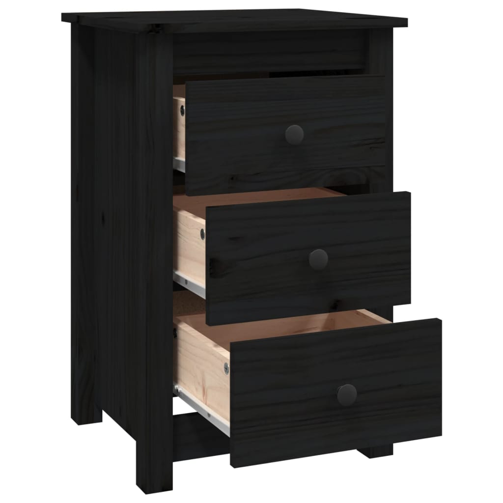 Tables de chevet 2 pcs. Noir 40x35x61,5 cm en bois de pin massif