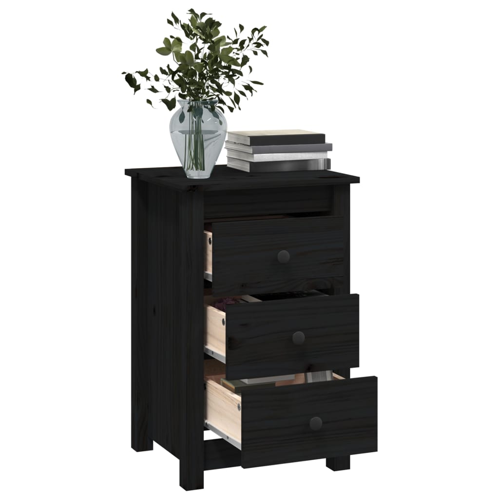 Tables de chevet 2 pcs. Noir 40x35x61,5 cm en bois de pin massif