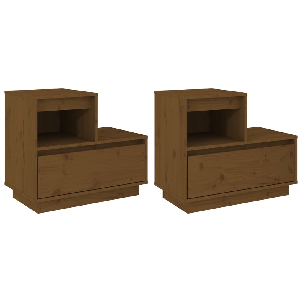 Tables de chevet 2 pcs. marron miel 60x34x51 cm en bois de pin massif