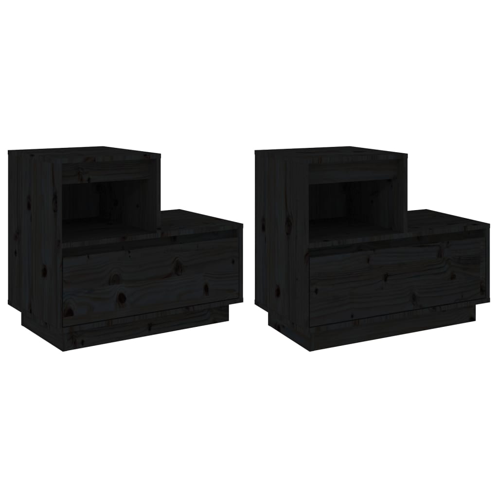 Tables de chevet 2 pcs. Noir 60x34x51 cm en bois de pin massif