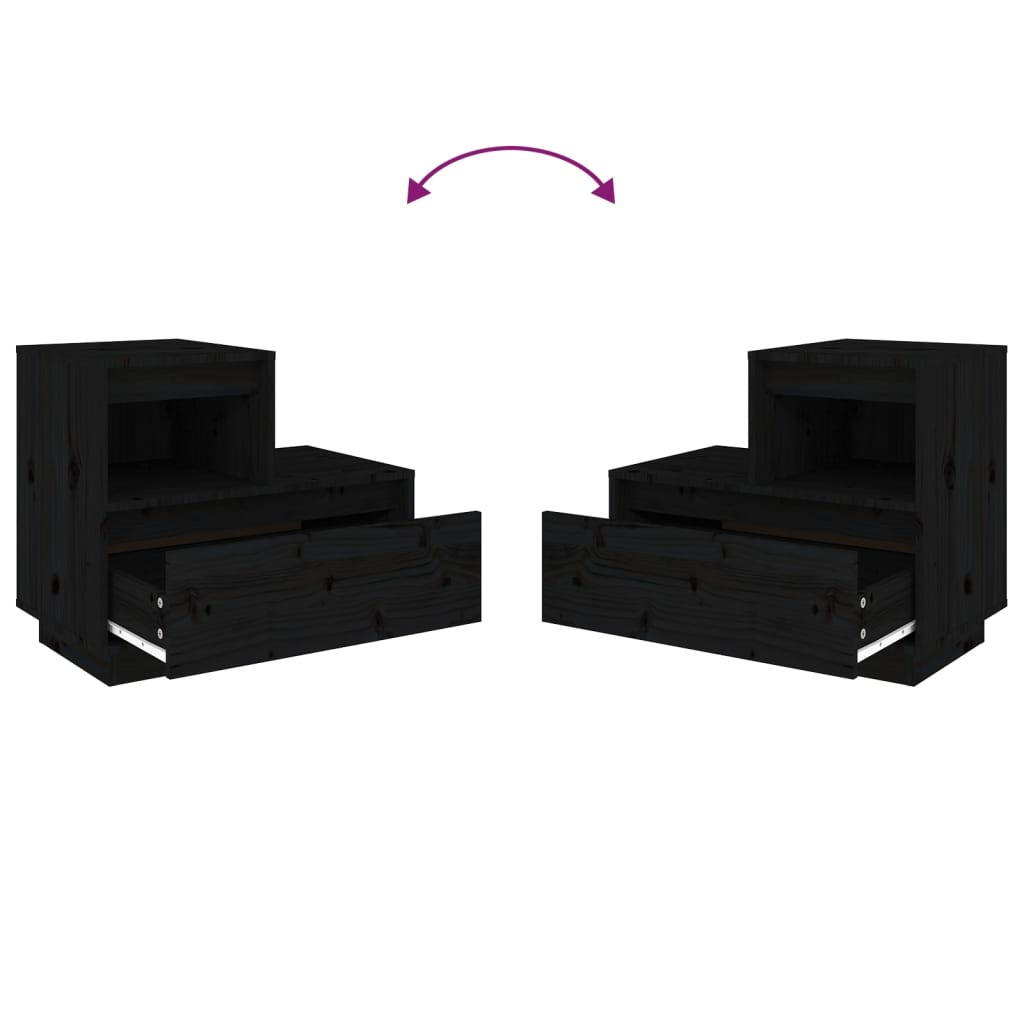Tables de chevet 2 pcs. Noir 60x34x51 cm en bois de pin massif