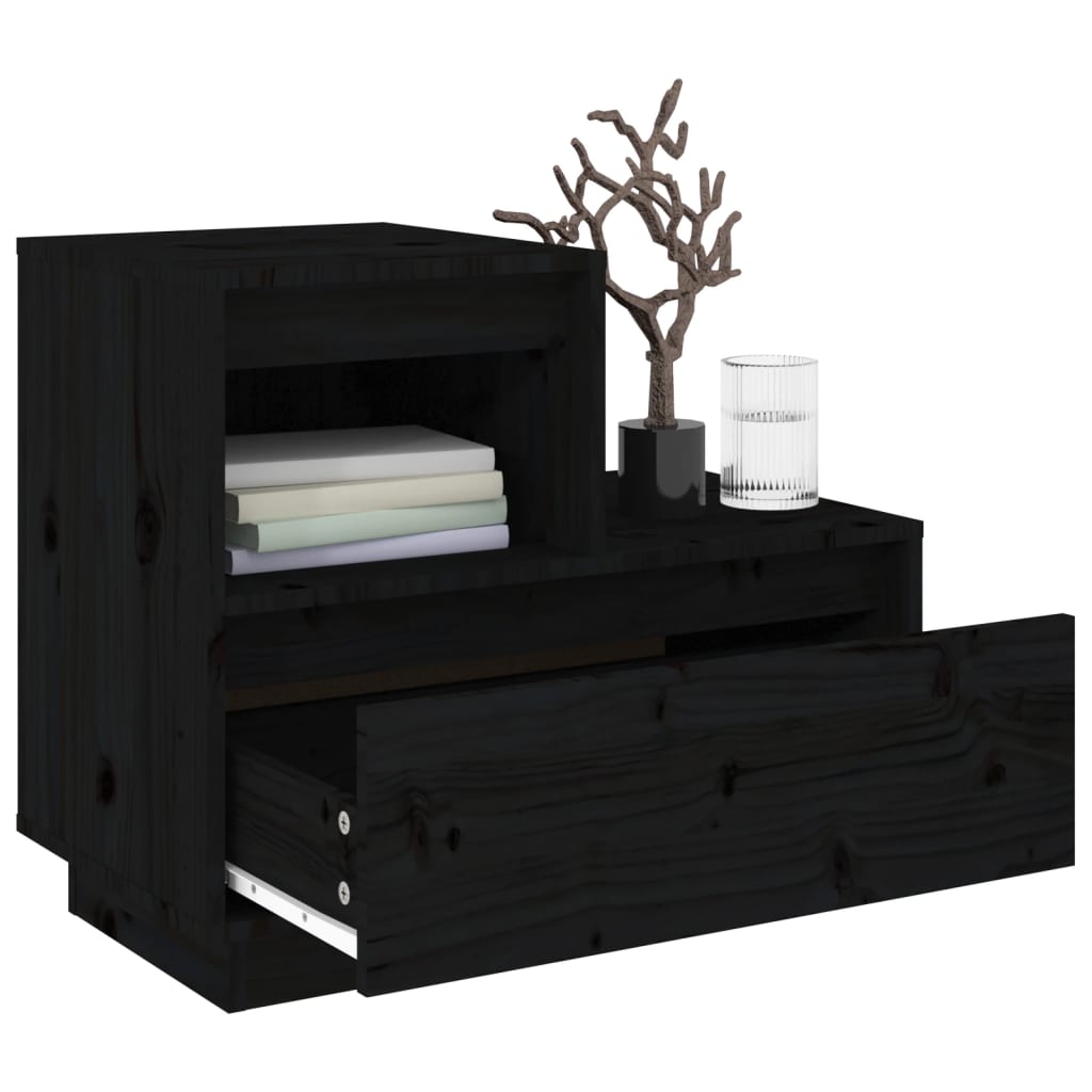 Tables de chevet 2 pcs. Noir 60x34x51 cm en bois de pin massif