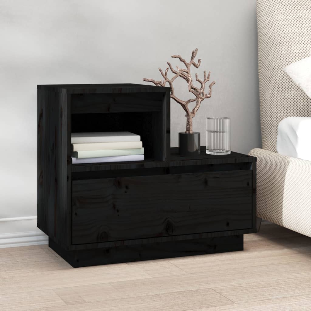 Tables de chevet 2 pcs. Noir 60x34x51 cm en bois de pin massif