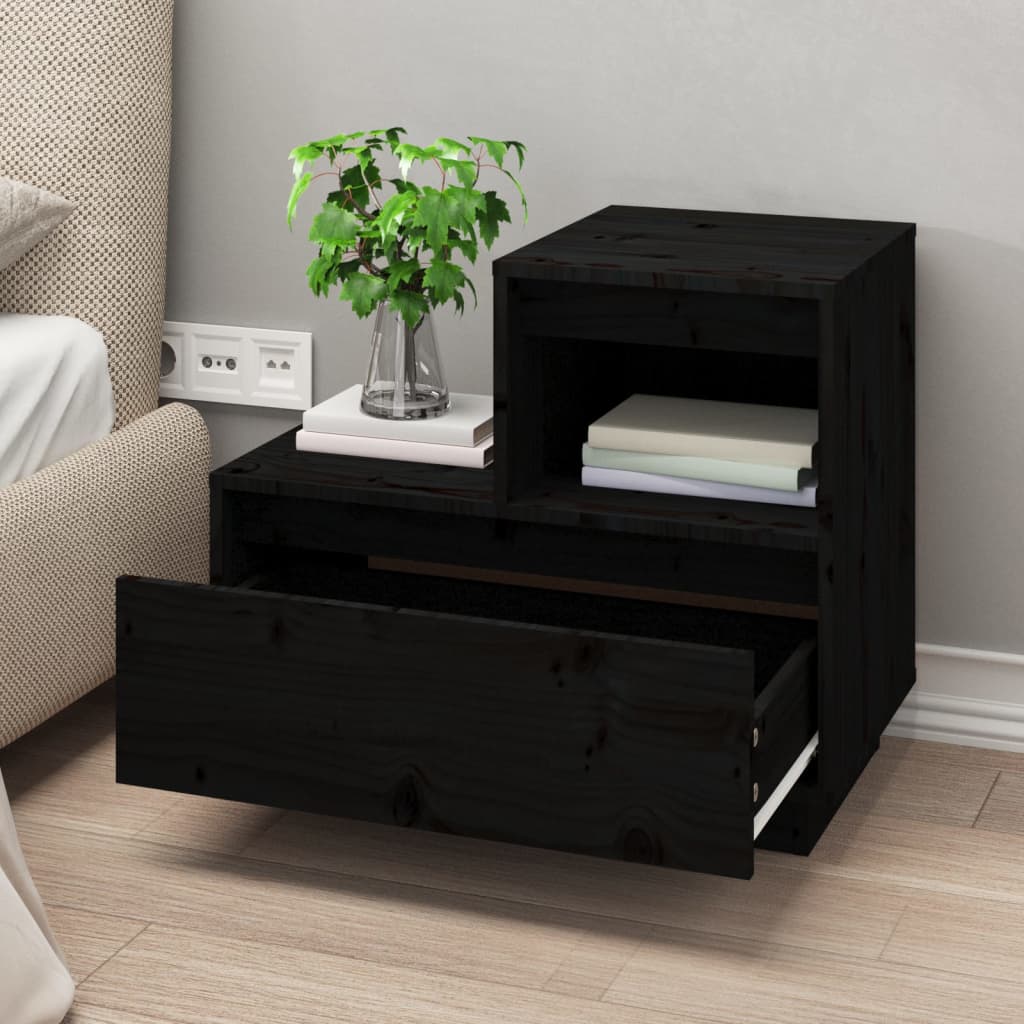 Tables de chevet 2 pcs. Noir 60x34x51 cm en bois de pin massif