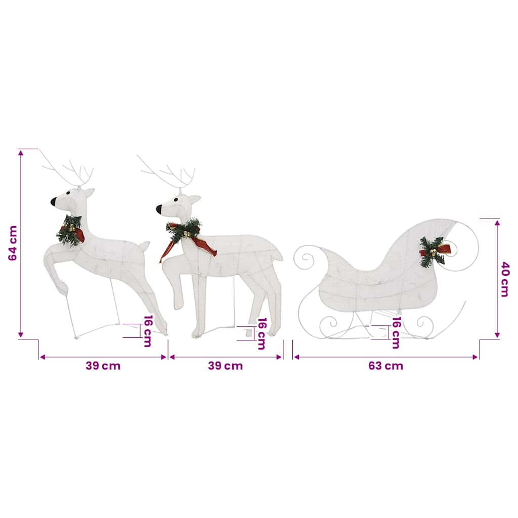 Rentier mit Schlitten Weihnachtsdekoration 60 LEDs Outdoor Weiß
