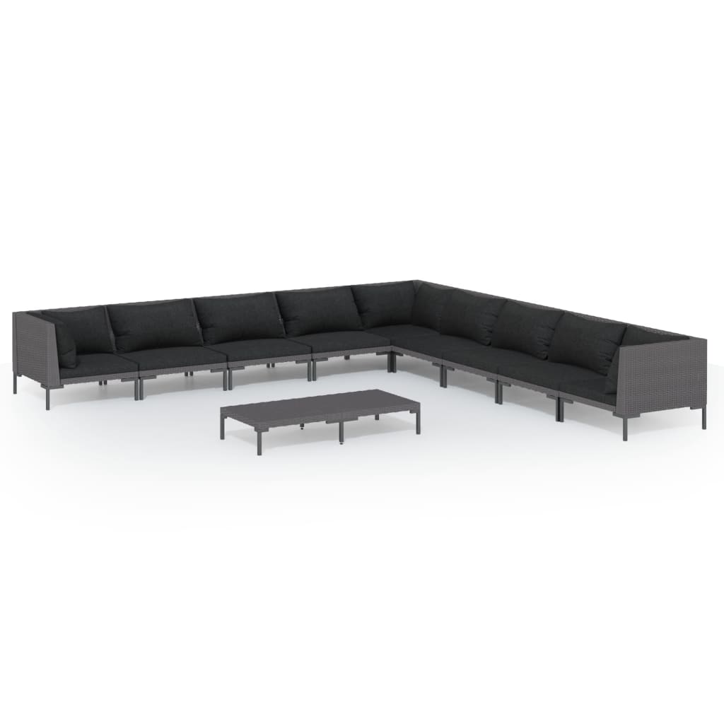 10-tlg. Garten-Lounge-Set mit Kissen Poly Rattan Dunkelgrau