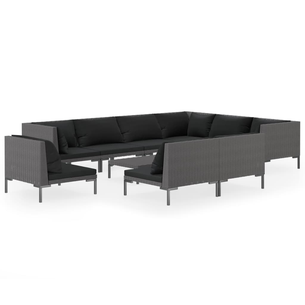 10-tlg. Garten-Lounge-Set mit Kissen Poly Rattan Dunkelgrau