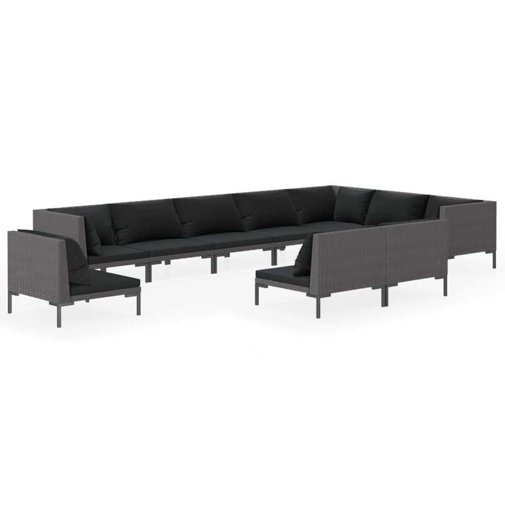 10-tlg. Garten-Lounge-Set mit Kissen Poly Rattan Dunkelgrau