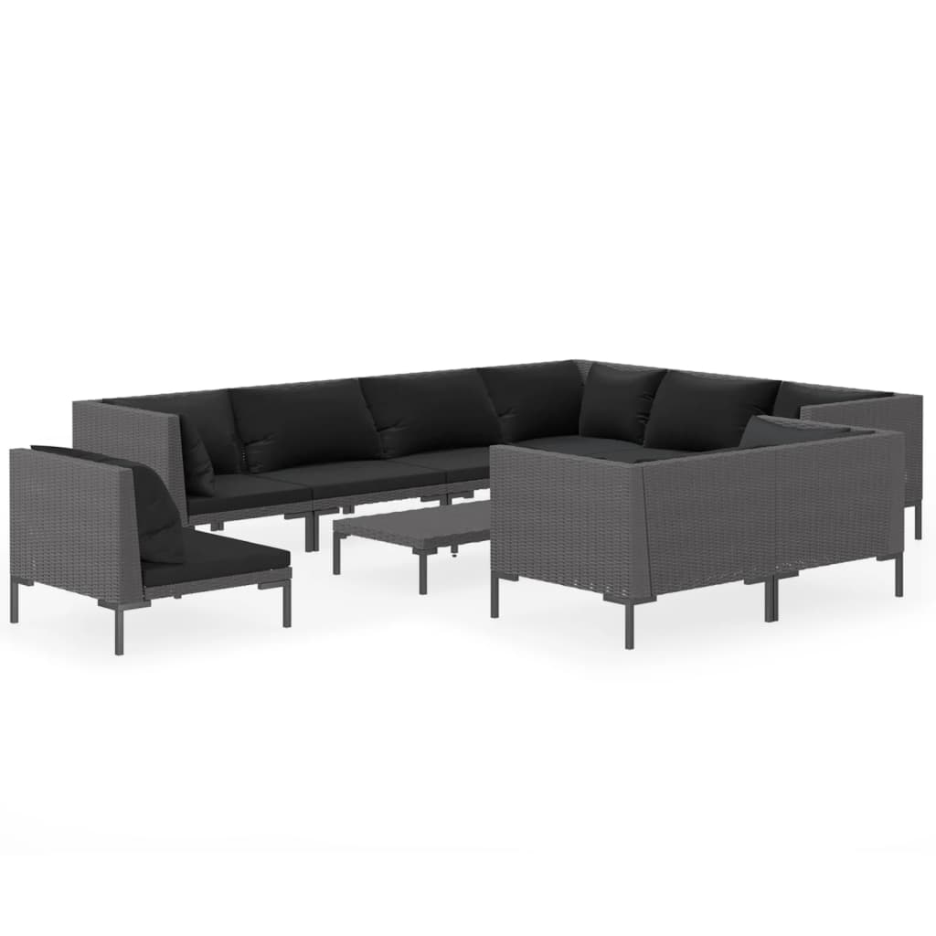 10-tlg. Garten-Lounge-Set mit Kissen Poly Rattan Dunkelgrau
