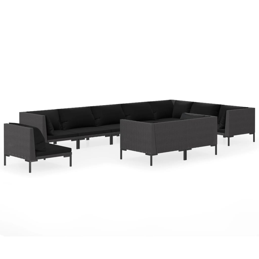 10-tlg. Garten-Lounge-Set mit Kissen Poly Rattan Dunkelgrau