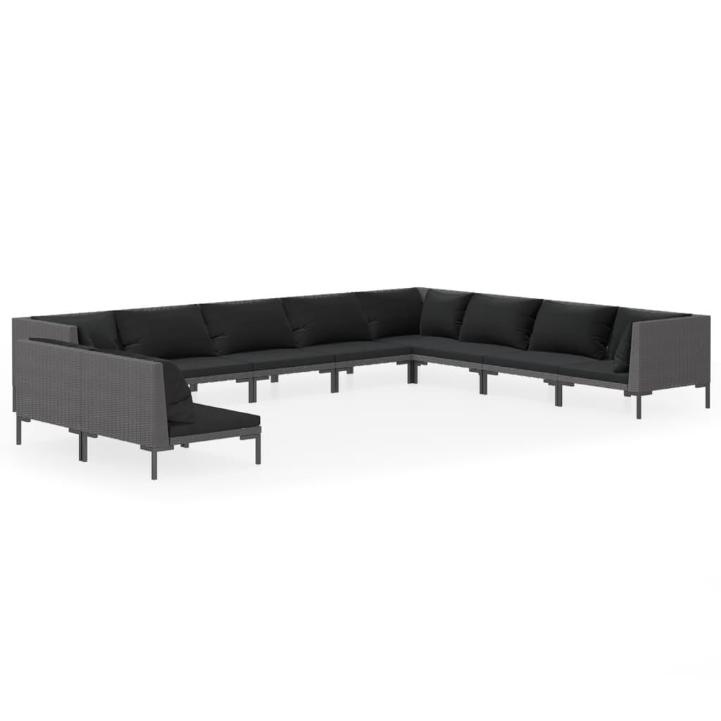 10-tlg. Garten-Lounge-Set mit Kissen Poly Rattan Dunkelgrau
