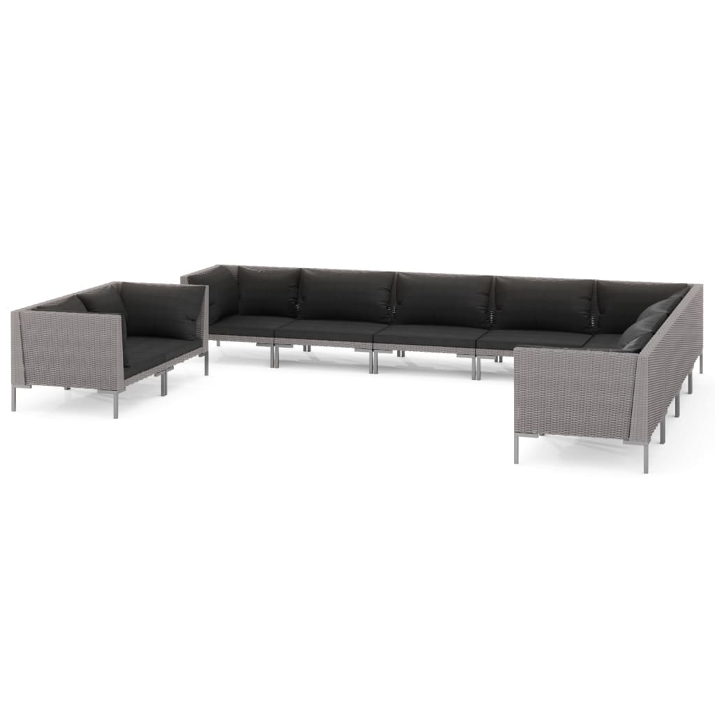 10-tlg. Garten-Lounge-Set mit Kissen Poly Rattan Dunkelgrau