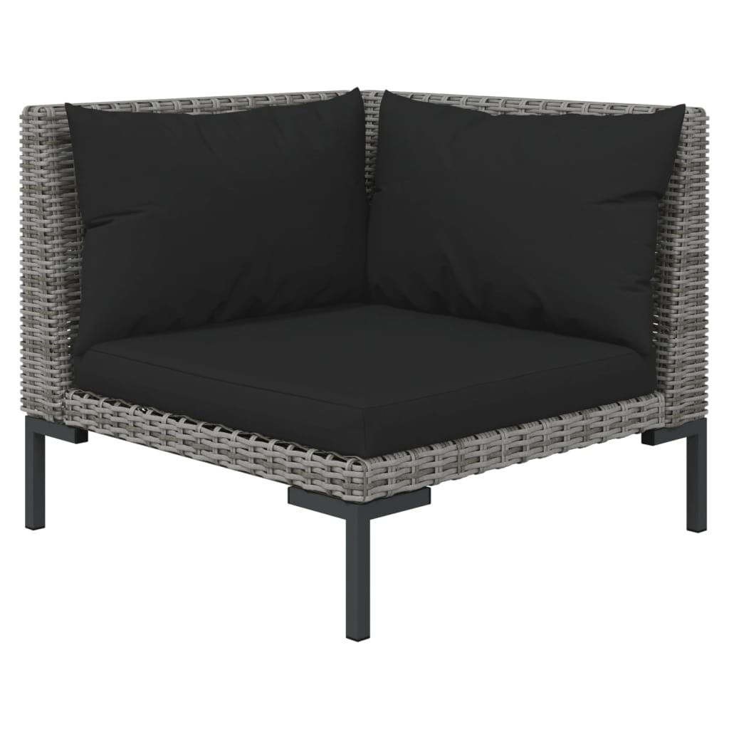 10-tlg. Garten-Lounge-Set mit Kissen Poly Rattan Dunkelgrau