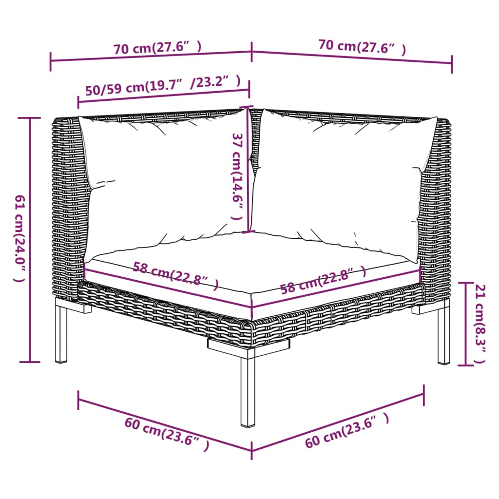 10-tlg. Garten-Lounge-Set mit Kissen Poly Rattan Dunkelgrau
