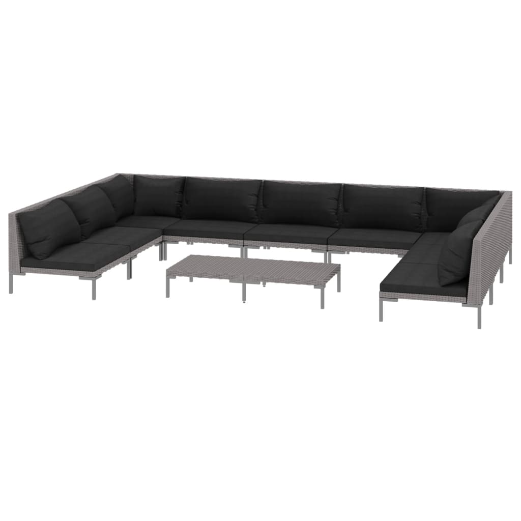 10-tlg. Garten-Lounge-Set mit Kissen Poly Rattan Dunkelgrau