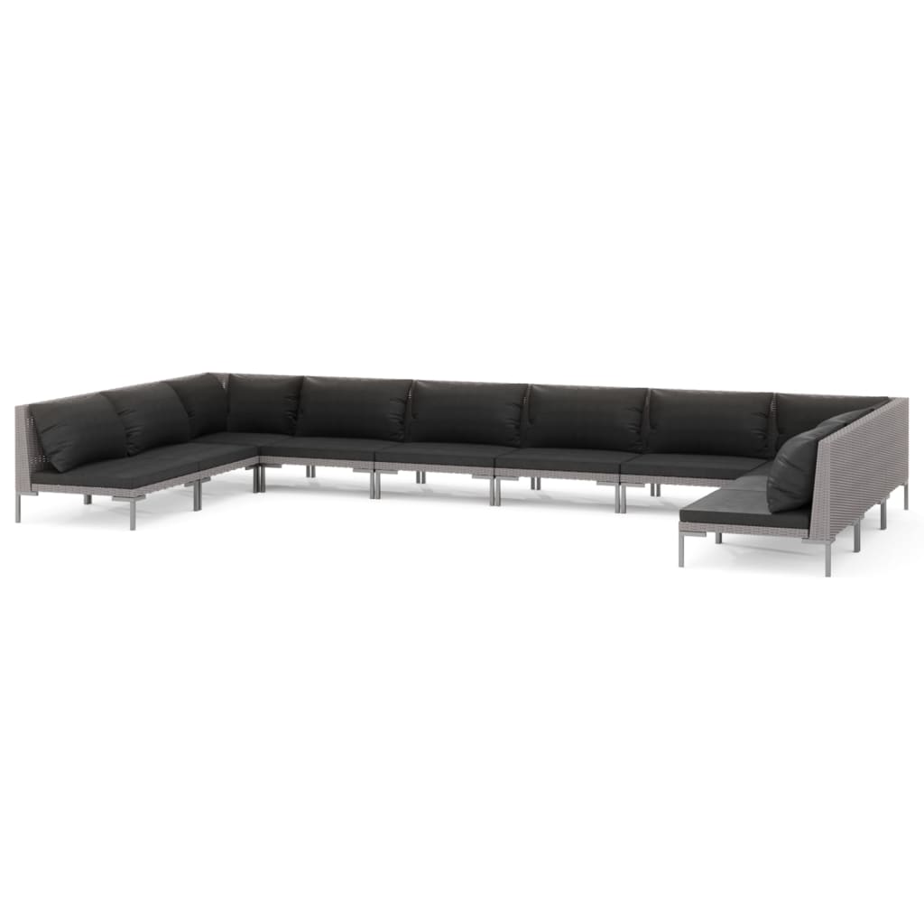 10-tlg. Garten-Lounge-Set mit Kissen Poly Rattan Dunkelgrau