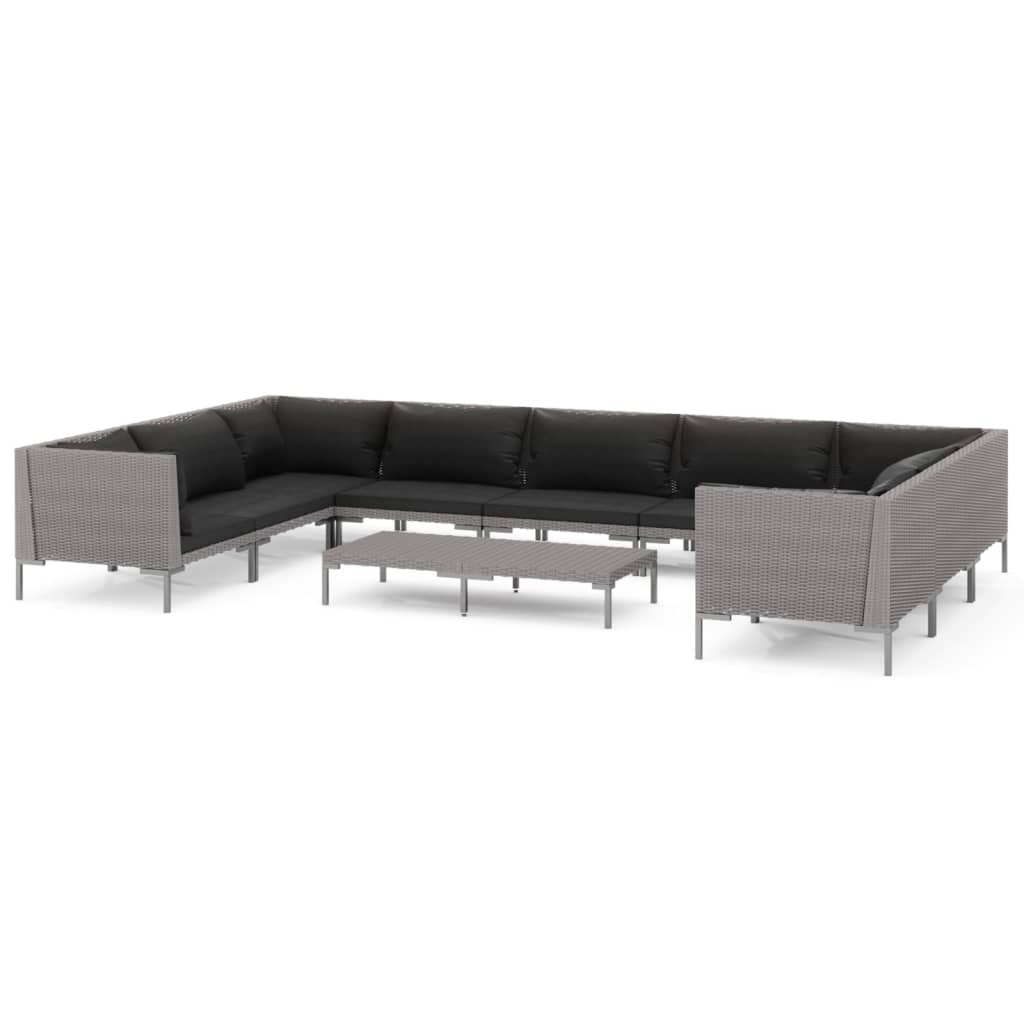10-tlg. Garten-Lounge-Set mit Kissen Poly Rattan Dunkelgrau