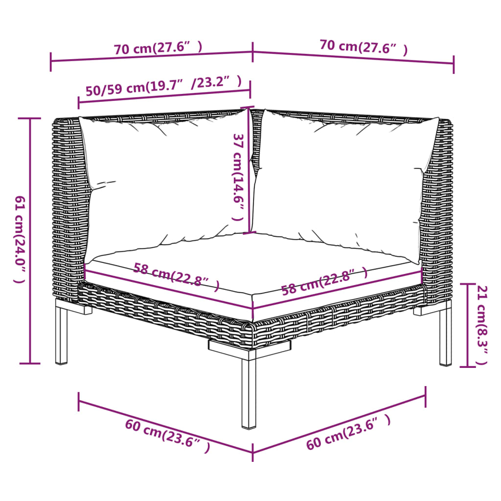 10-tlg. Garten-Lounge-Set mit Kissen Poly Rattan Dunkelgrau