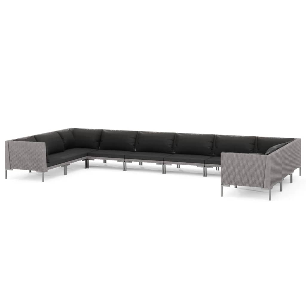 10-tlg. Garten-Lounge-Set mit Kissen Poly Rattan Dunkelgrau