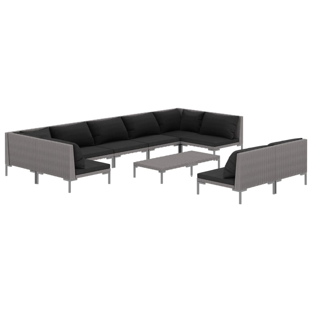 10-tlg. Garten-Lounge-Set mit Kissen Poly Rattan Dunkelgrau
