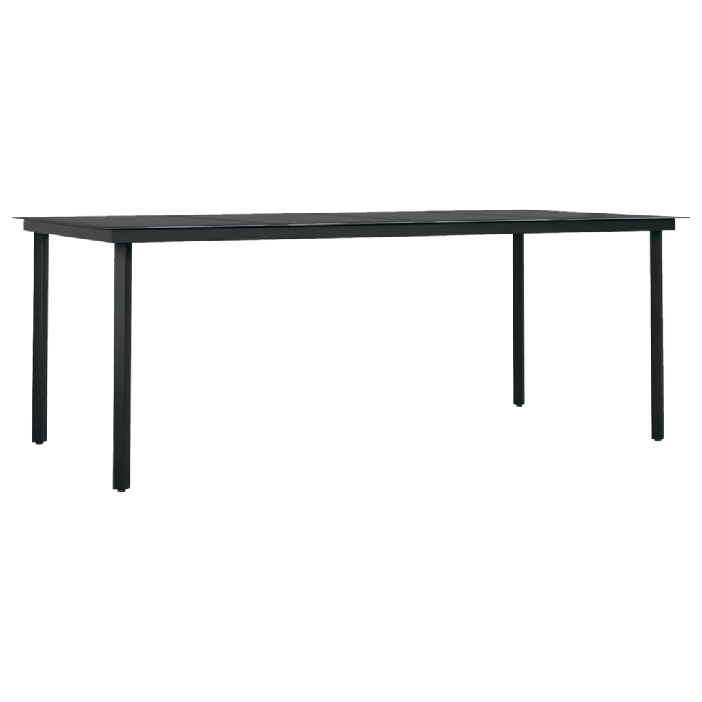 Table à manger de jardin noire 200x100x74 cm acier et verre