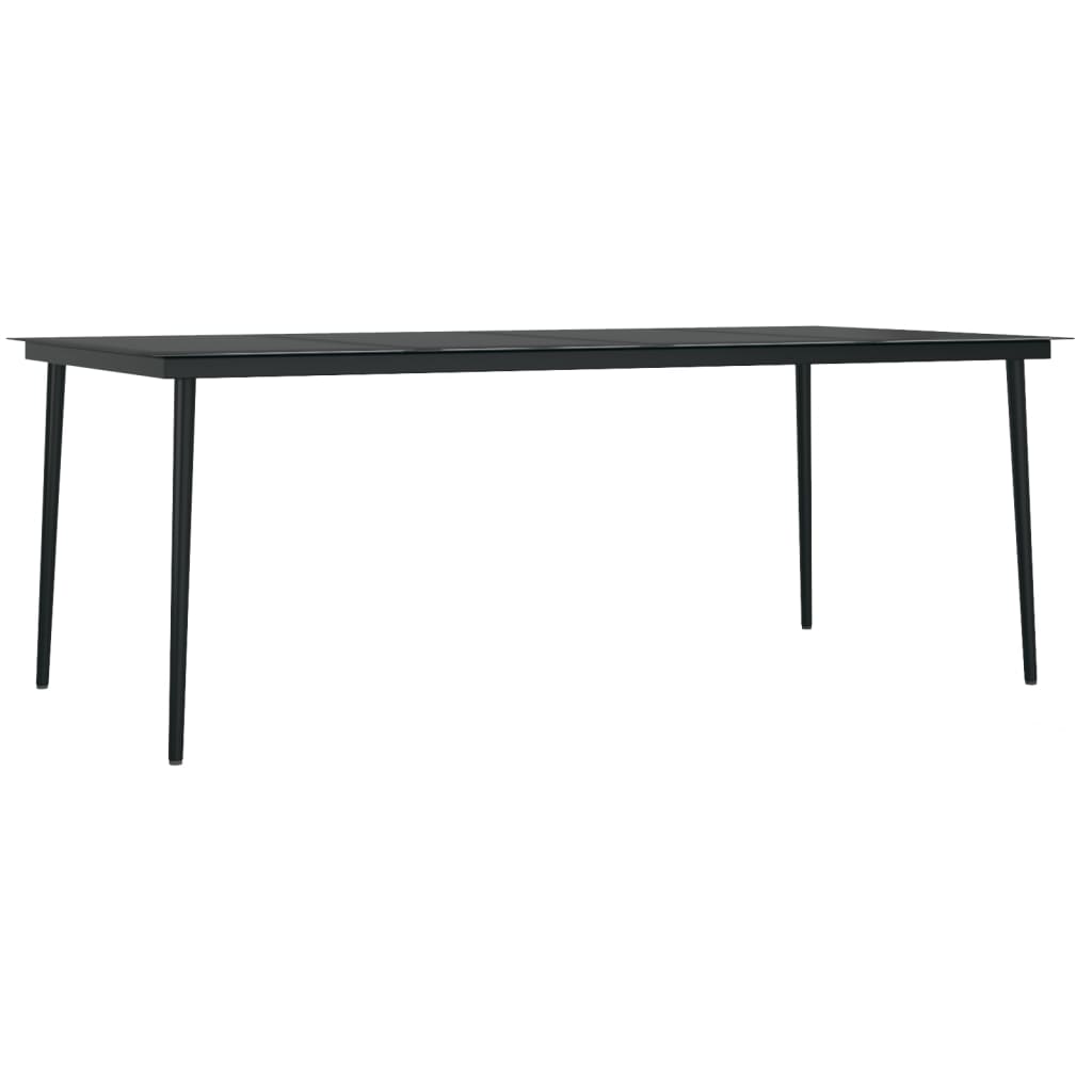 Table à manger de jardin noire 200x100x74 cm acier et verre