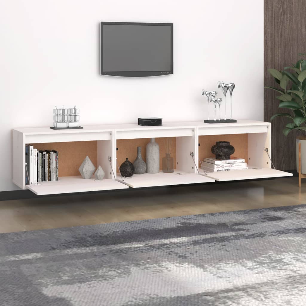 TV cabinets 3 pcs. White solid pine wood