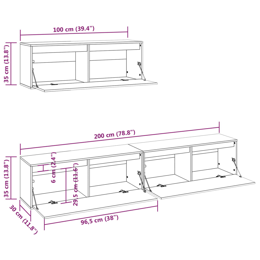 TV cabinets 3 pcs. solid pine wood