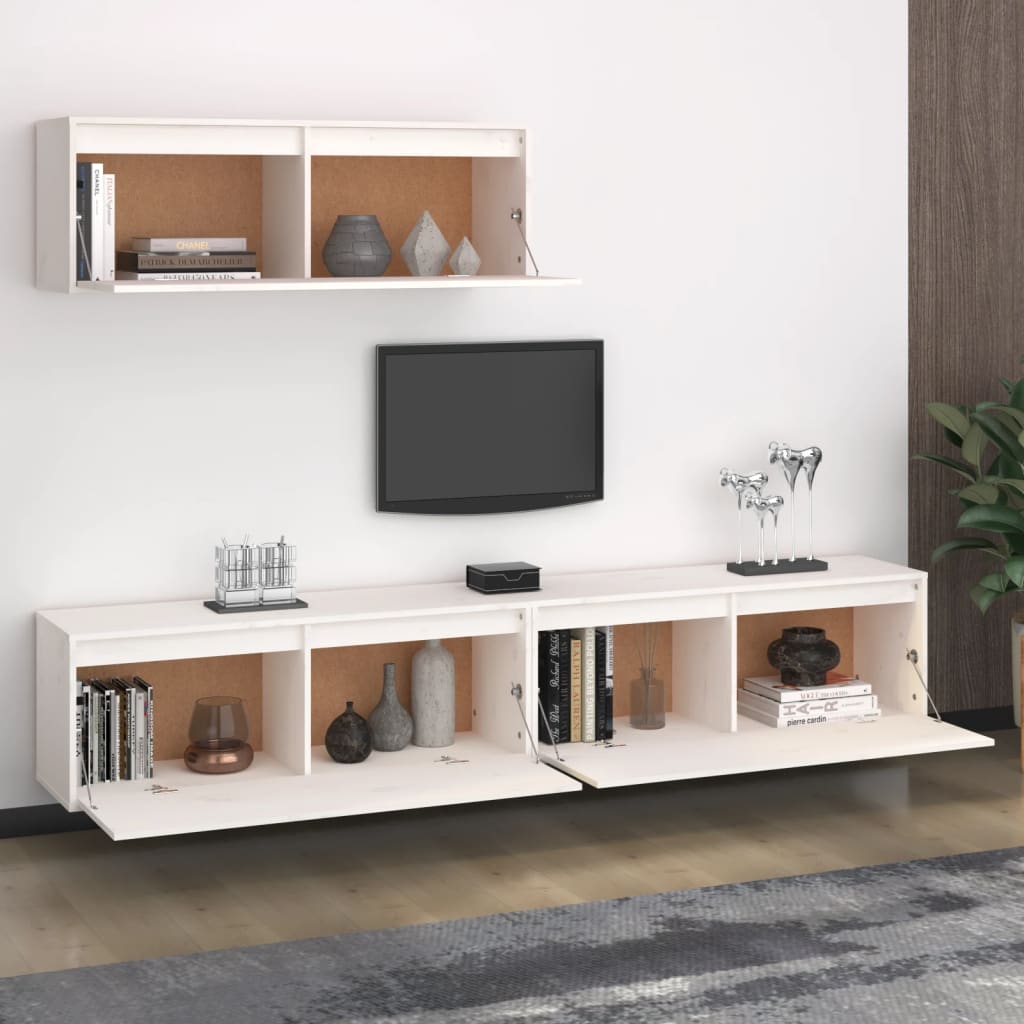 Ensemble de meubles TV 3 pièces en pin massif blanc