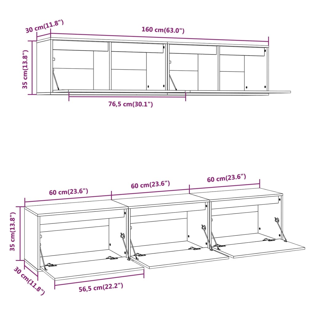 TV cabinets 5 pcs. White solid pine wood