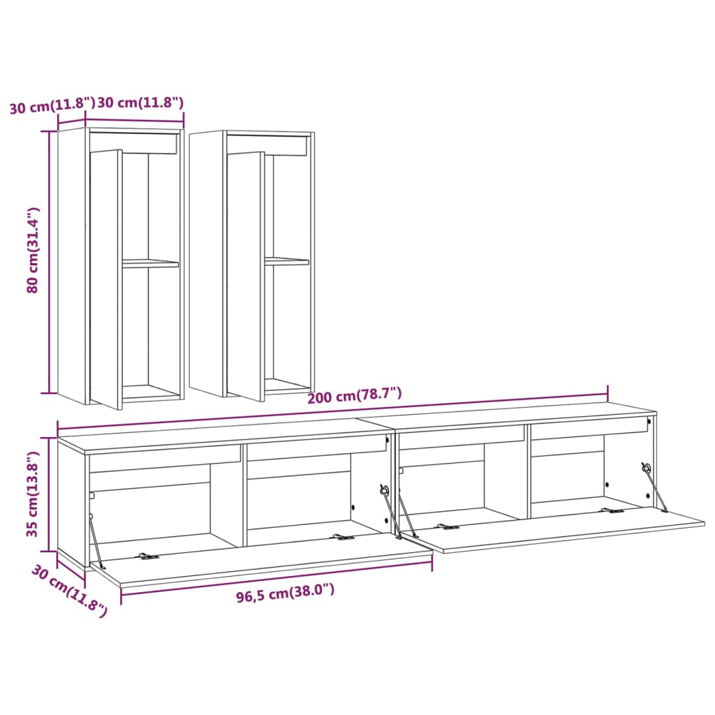 TV cabinets 4 pcs. White solid pine wood