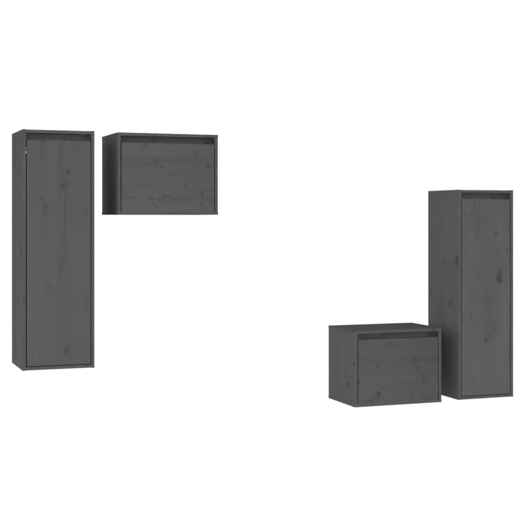 Meubles TV 4 pièces en pin massif gris