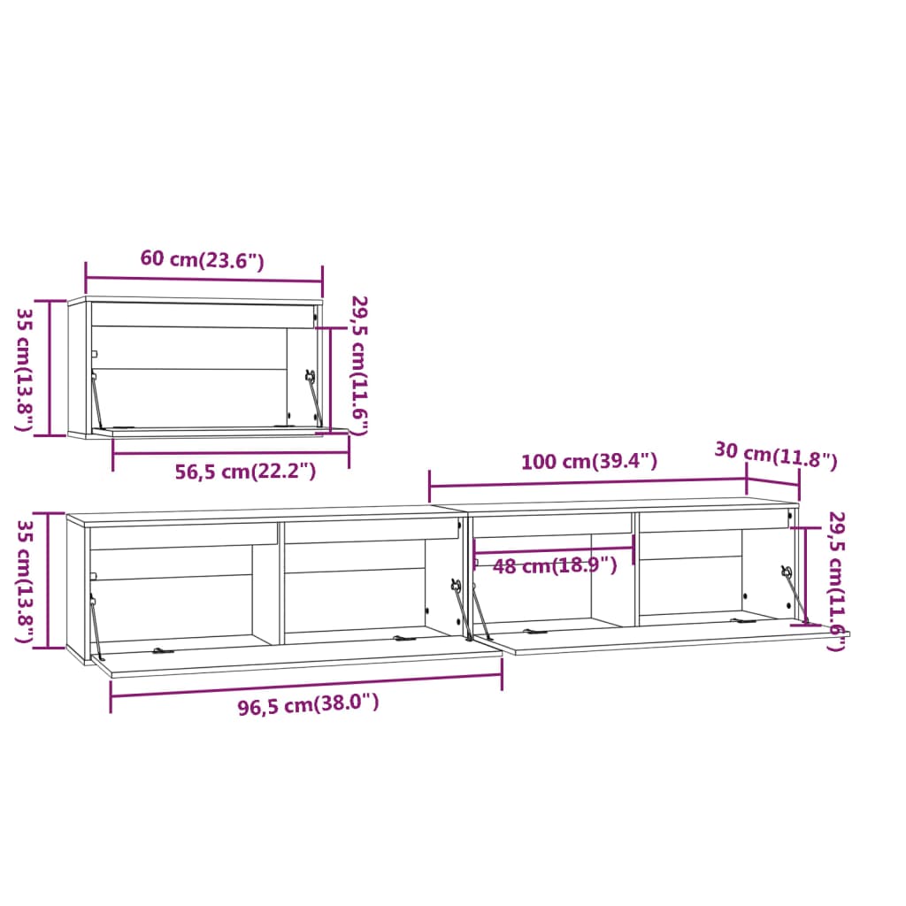 TV cabinets 3 pcs. solid pine wood