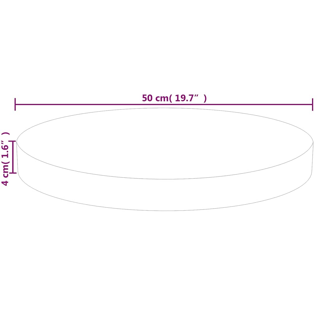 Runde Tischplatte Ø50x4 cm Unbehandeltes Massivholz Eiche