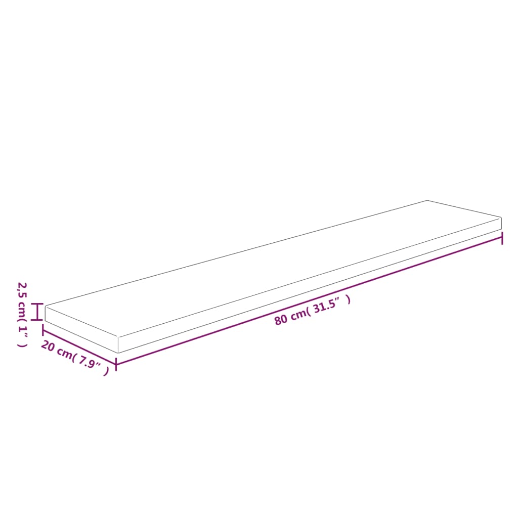 Étagère 80x20x2,5 cm Bois de chêne massif non traité