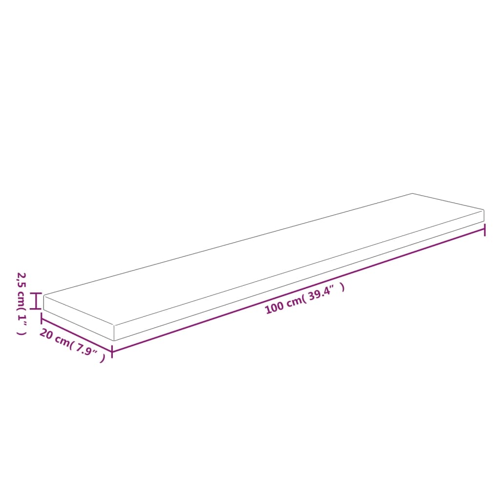 Étagère 100x20x2,5 cm Bois de chêne massif non traité