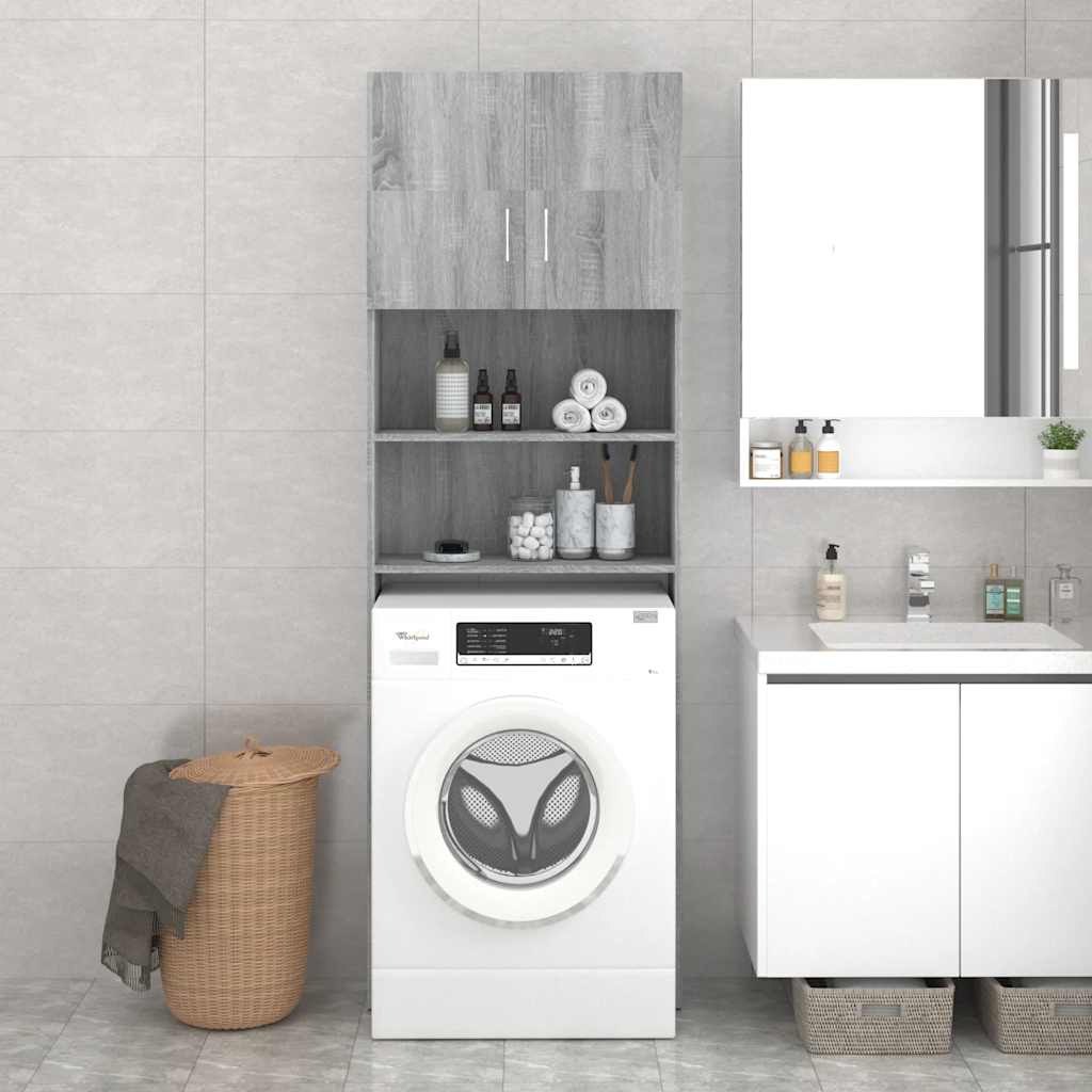 Waschmaschinenschrank Grau Sonoma 64x25,5x190 cm
