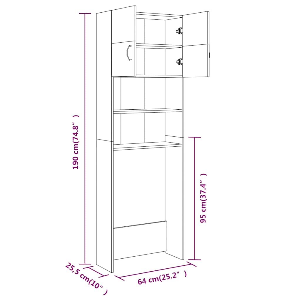 Waschmaschinenschrank Braun Eichen-Optik 64x25,5x190 cm