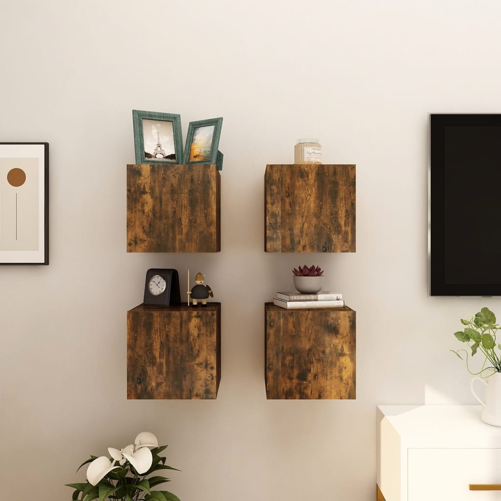 TV wall cabinets 4 pieces smoked oak 30.5x30x30 cm