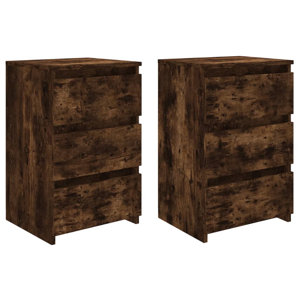 Tables de chevet, lot de 2, chêne fumé, dimensions 40 x 35 x 62,5 cm.